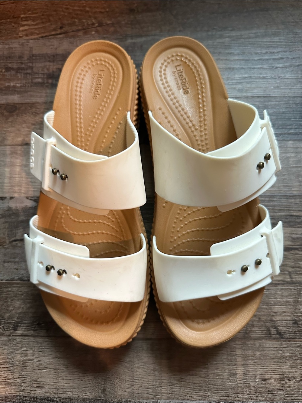 Crocs White Dual-Strap Slide Sandals